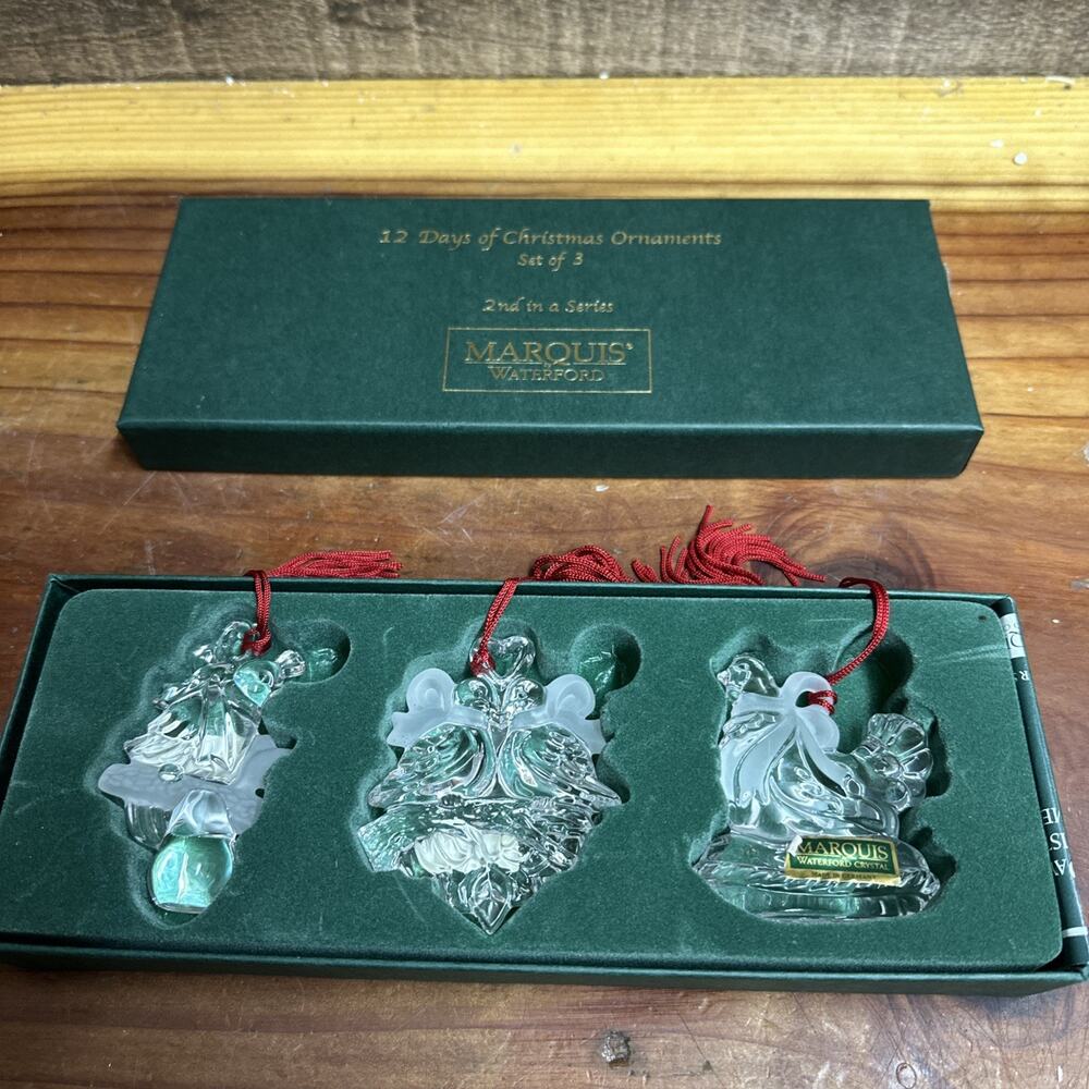 Waterford Marquis Crystal 12 Days of Christmas Ornaments 1st Series Set of 3 Box